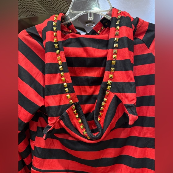 NEW Abbey Dawn Inspired Devil Horns Red Black Striped Hand Studded Hoodie Sz M - Picture 3 of 7